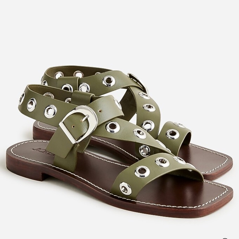 J. Crew Olive Sandals with Silver Accents - Picture 1 of 6